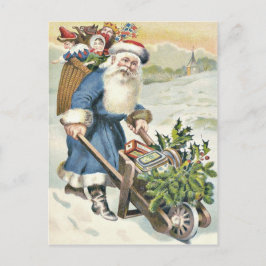 Kerstman Kruiwagen Groen blijvende Speelgoed Snoep Feestdagenkaart
