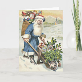 Kerstman Kruiwagen Groene Boom Takken Snoepgoed Feestdagen Kaart
