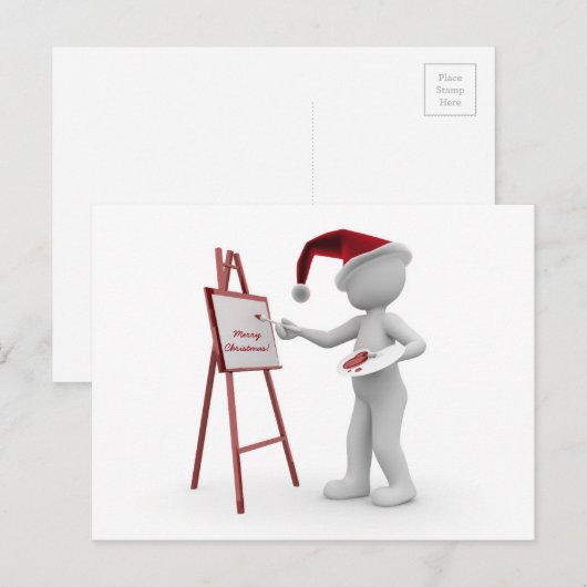 Kerstman Kunstenaar Rood Wit Vrolijk Kerstmis Ezel Feestdagenkaart (Voorkant / Achterkant)