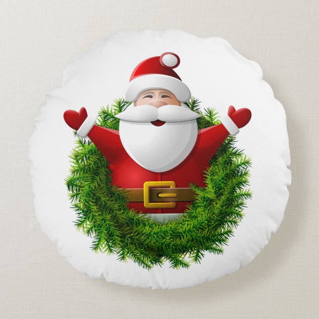 Kerstman Kussenhoes  Rond Kussen (Voorkant)