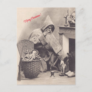 Kerstman laat cadeaus op open haard Vintage Kerstm Briefkaart