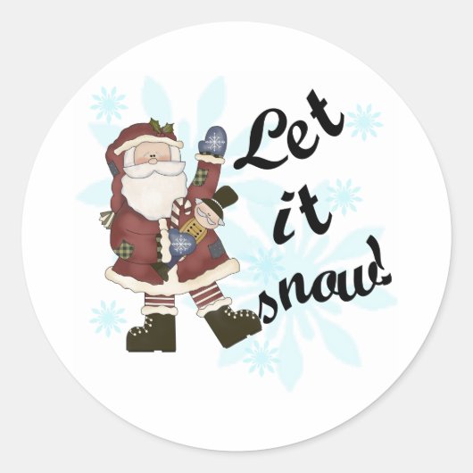 Kerstman Laat het sneeuwen Kerstwinter Ronde Sticker (Voorkant)