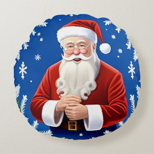 Kerstman lacht Kerstvreugde 🎅 Rond Kussen (Voorkant)