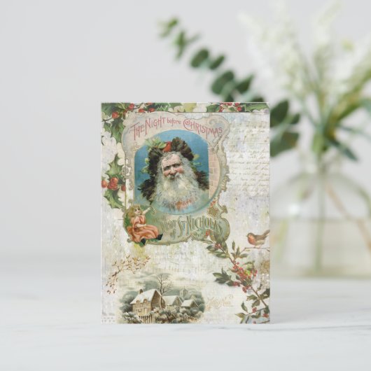 Kerstman, landschap in Robuust en muziek Feestdagenkaart (Staand voorkant)