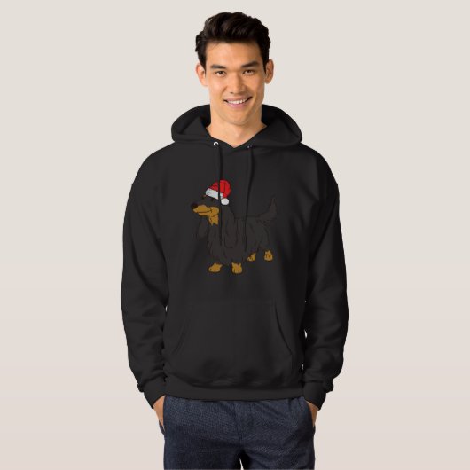 Kerstman Lang Haired Dachshund Winter Kerstmis Hon Hoodie (Voorkant volledig)