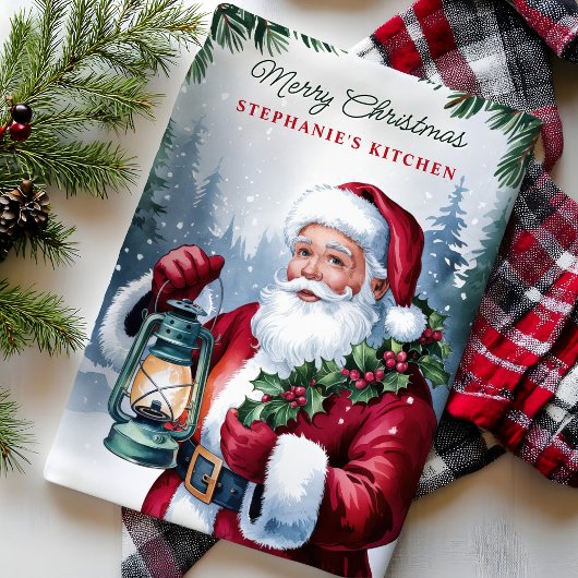  Kerstman Lantaarn Gepersonaliseerde Kerst Theedoek