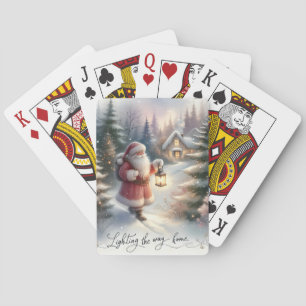 Kerstman Lantaarn Wandel Winter Cottage Scene Pokerkaarten