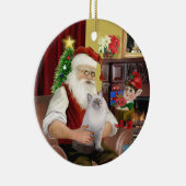 Kerstman - Lapjeskat (blauwe seal point) Keramisch Ornament (Rechts)