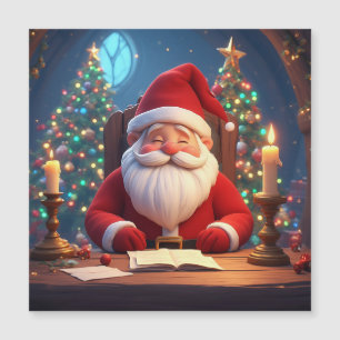 Kerstman leest een boek bij kaarslicht