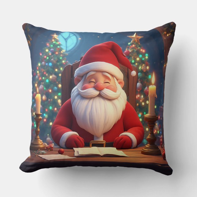 Kerstman leest een boek bij kaarslicht kussen (Voorkant)