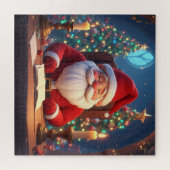 Kerstman leest een boek bij kaarslicht legpuzzel (Horizontaal)