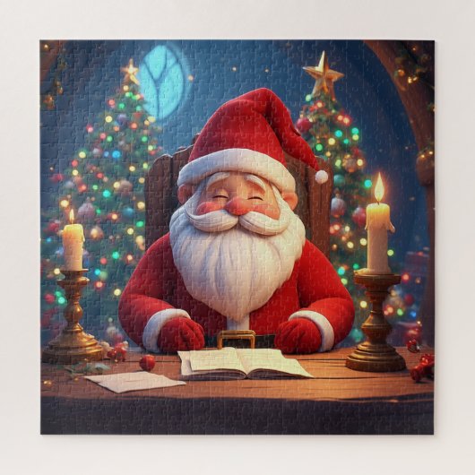Kerstman leest een boek bij kaarslicht legpuzzel (Verticaal)