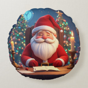 Kerstman leest een boek bij kaarslicht rond kussen