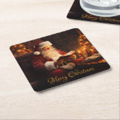  Kerstman leest een boek Kartonnen Onderzetters (Schuin)