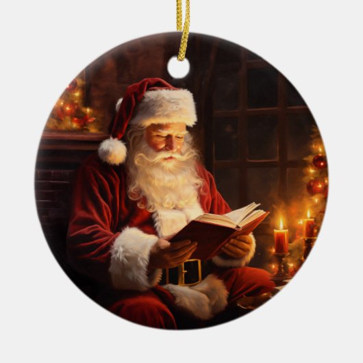  Kerstman leest een boek Keramisch Ornament (Voorkant)