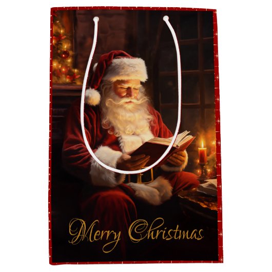  Kerstman leest een boek Medium Cadeauzakje (Voorkant)