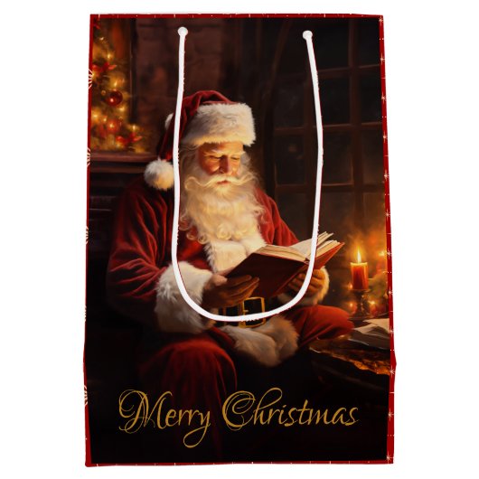  Kerstman leest een boek Medium Cadeauzakje (Achterkant)