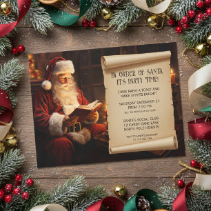 Kerstman leest een boek op het kerstfeest kaart
