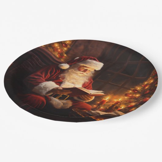  Kerstman leest een boek Papieren Bordje (Gekanteld)