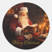 Kerstman leest een boek Ronde Sticker (Voorkant)