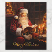  Kerstman leest een boek Wijn Etiket (Enkel label)