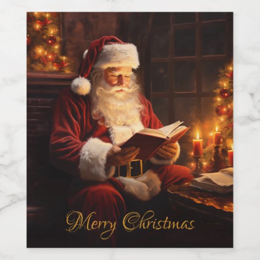  Kerstman leest een boek Wijn Etiket (Enkel label)