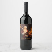  Kerstman leest een boek Wijn Etiket (Voorkant)