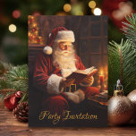kerstman leest een kerstboek kaart<br><div class="desc">Zet de toon voor een gezellig en charmant kerstfeest met deze geïnspireerde uitnodiging met de kerstman die een boek leest, ideaal voor een nostalgisch vakantiegevoel. Het klassieke ontwerp nodigt gasten uit om te vieren in de ware vakantiegeest, waarbij traditie wordt gecombineerd met feestelijke warmte. De achterkant is volledig aanpasbaar, zodat...</div>