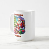 Kerstman leest een verhaal bij de kerstboom koffiemok (Voorkant links)