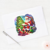 Kerstman leest een verhaal bij de kerstboom vierkante sticker (Envelop)