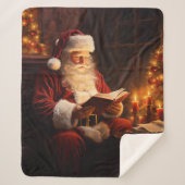 kerstman leest kerstboek sherpa deken (Voorkant)