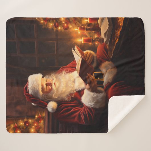 kerstman leest kerstboek sherpa deken (Voorkant (horizontaal))