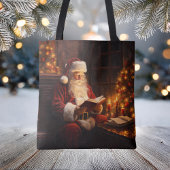  kerstman leest kerstboek tote bag
