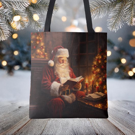  kerstman leest kerstboek tote bag