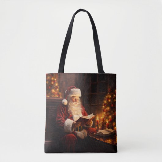  kerstman leest kerstboek tote bag (Voorkant)