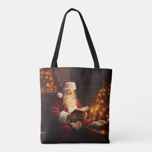  kerstman leest kerstboek tote bag (Achterkant)