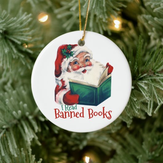 Kerstman leest verboden boeken keramisch ornament (Boom)