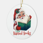 Kerstman leest verboden boeken keramisch ornament (Links)