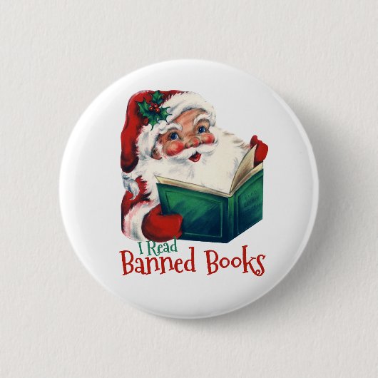 Kerstman leest verboden boeken ronde button 5,7 cm (Voorkant)