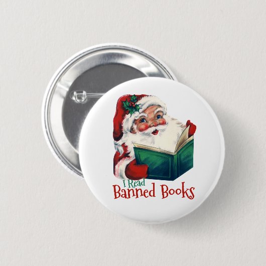 Kerstman leest verboden boeken ronde button 5,7 cm (Voorkant /achterkant)