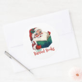 Kerstman leest verboden boeken ronde sticker (Envelop)