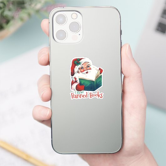 Kerstman leest verboden boeken sticker (Telefoon)