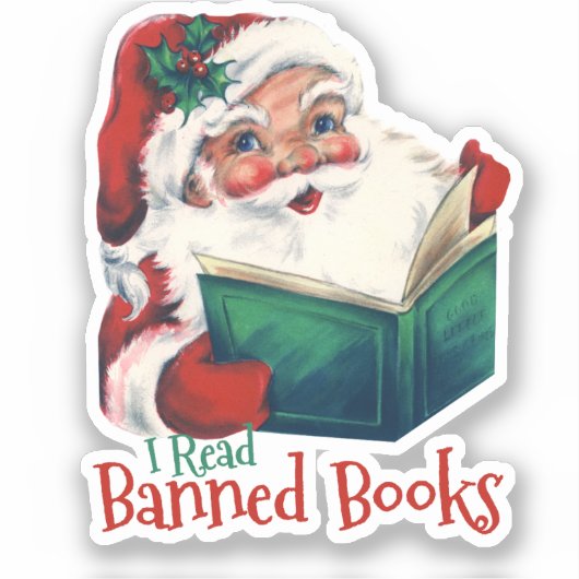 Kerstman leest verboden boeken sticker (Voorkant)