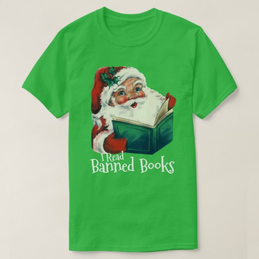 Kerstman leest verboden boeken t-shirt (Design voorkant)