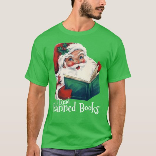 Kerstman leest verboden boeken t-shirt (Voorkant)