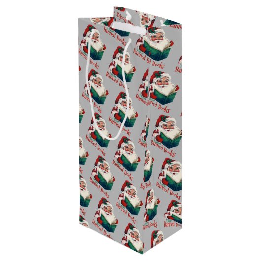 Kerstman leest verboden boeken wijn cadeautas (Achterkant Gekanteld)