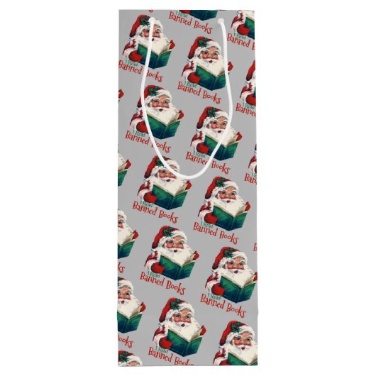 Kerstman leest verboden boeken wijn cadeautas (Achterkant)