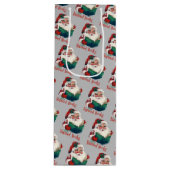 Kerstman leest verboden boeken wijn cadeautas (Voorkant)