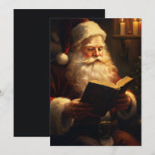 Kerstman leest vintage feestdagenkaart (Voorkant / Achterkant)