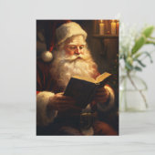 Kerstman leest vintage feestdagenkaart (Staand voorkant)